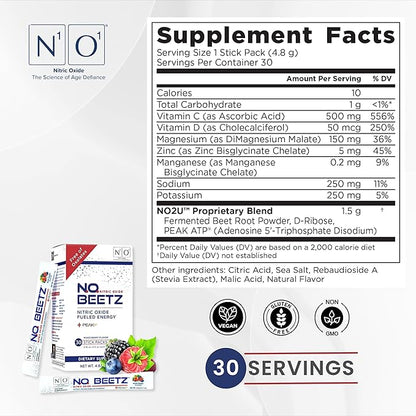 N.O. Beetz Nitric Oxide Supplement for Pre-Workout & Endurance | Beetroot, Peak ATP & Electrolytes