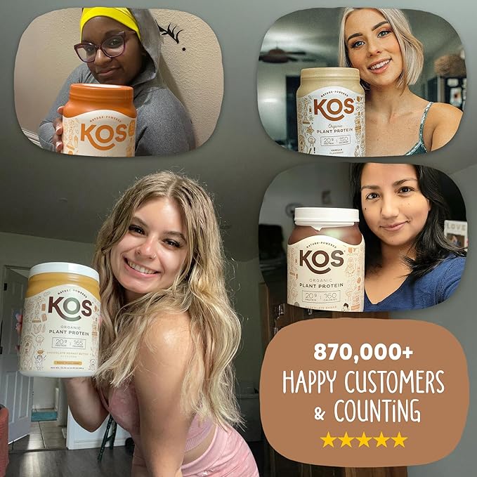 KOS Organic Plant Based Protein Powder, Chocolate Peanut Butter - Delicious Vegan Protein Powder