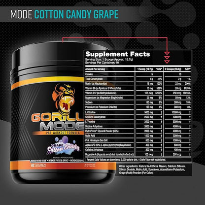 Gorilla Mind Pre Workout - Massive Pumps Laser Focus Energy Power - L-Citrulline, Creatine