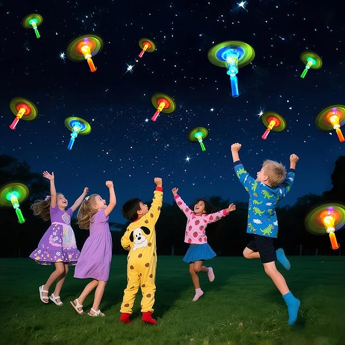 25 Packs LED Flying Toys Set with Whistle,25 Rocket Slingshot+25 Glow Arrow Helicopter for Summer