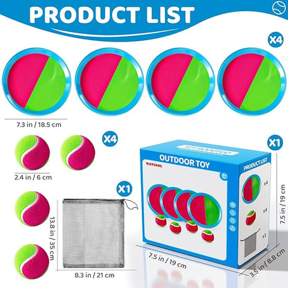 Toss and Catch Ball Game Set, Beach Outdoor Toys for Kids Boys with Paddle, Balls and Storage Bag