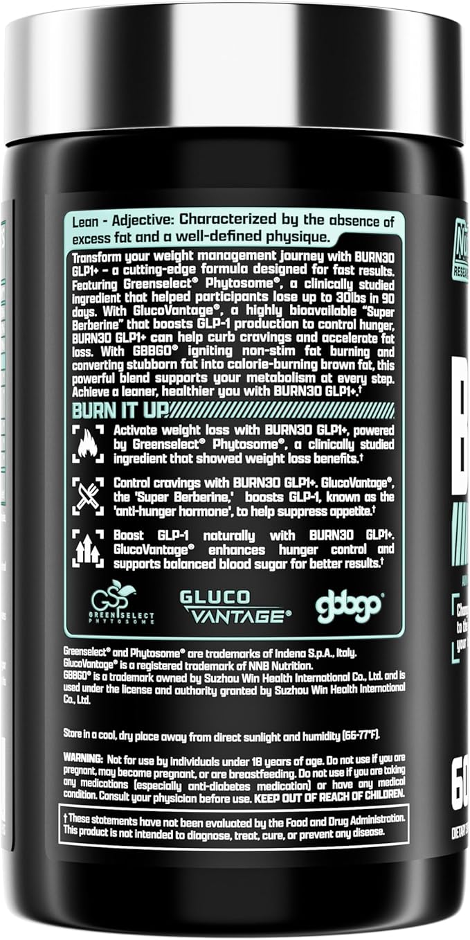 BURN30 GLP-1 Supplement - Super Berberine Weight Management Support GLP1 Naturally | Advanced