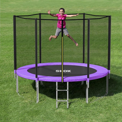 SKOK Trampoline 8FT 10FT 12FT 14FT 15FT Trampolines with Enclosure Net, 400LBS Outdoor Trampolines