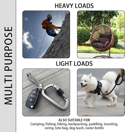 Premium Aluminum D Ring 4" Locking Carabiner Clips with Screw Gate, Set of 4, Lightweight & Durable