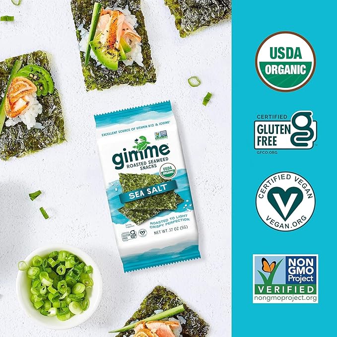 Gimme Seaweed Organic Premium Roasted Seaweed Snacks, Sea Salt, 20 Count, Keto, Vegan, Gluten-Free