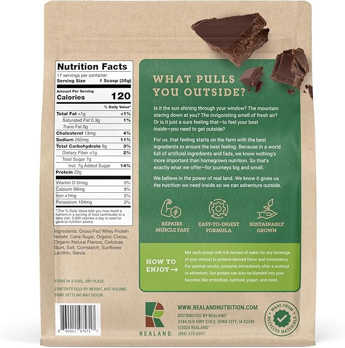 Whey Protein Isolate - Grass-Fed Protein Powder for Recovery - 22g of Protein - 17 Servings (One