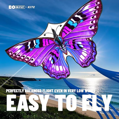 Butterfly Kites for Kids & Adults, 55" x 27" Easy to Fly for Beginners, Dreamy Purple Kite with 328