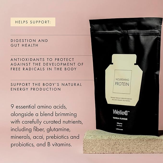 WelleCo Vegan Protein Powder, Gluten Free Premium Organic Sprouted Brown Rice & Pea Protein Blend