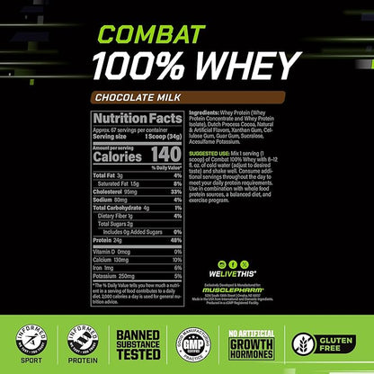 MusclePharm Combat 100% Whey Protein Powder, Chocolate Milk, Fast Recovery & Muscle Gain with Whey