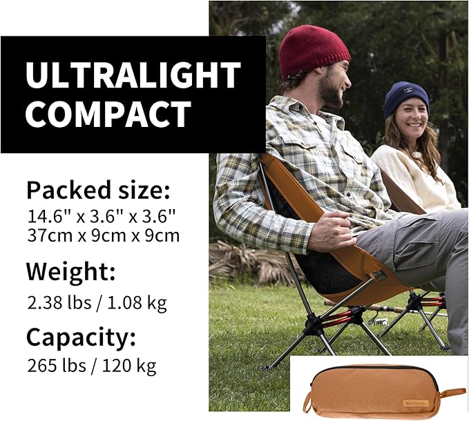 Naturehike YL08 Ultralight Camping Chair, 2.38 LBS Portable Backpacking Chair with Anti-Sinking