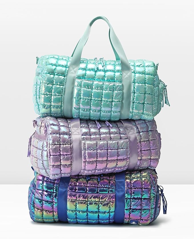 Quilted Duffel Bag for Women, Puffer Gym Duffle Bag with Shoe Compartment Lightweight Large