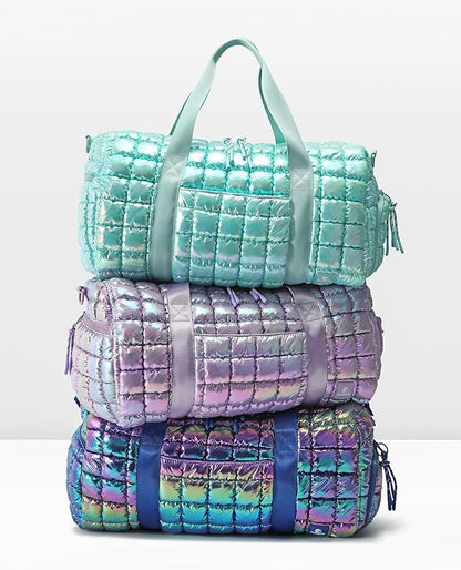Quilted Duffel Bag for Women, Puffer Gym Duffle Bag with Shoe Compartment Lightweight Large
