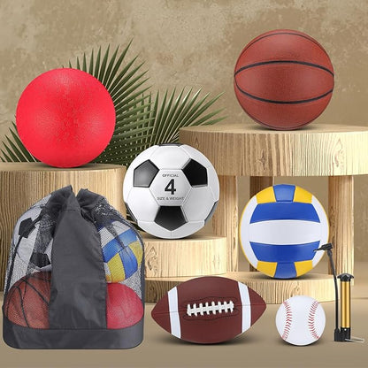 Deekin 12 Pcs Assorted Sport Ball Set Official Size Basketball, Football, Volleyball, Soccer