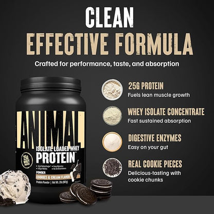 Animal Whey Isolate Protein Powder - Loaded for Pre & Post Workout Muscle Builder and Recovery with