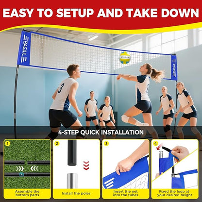 BAGAIL Volleyball Net, 12ft/20ft Portable Volleyball Net for Backyard - Adjustable Height