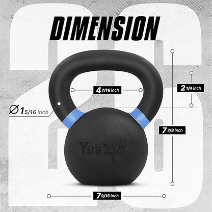 Yes4All Kettlebell, Heavy Duty Powder Coated Cast Iron Kettlebells, Non-Slip Handle & Flat Bottom