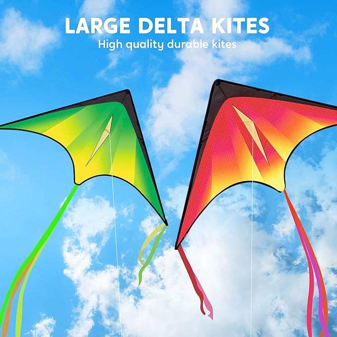 JOYIN Large Delta Kite Red, Green and Purple, Easy to Fly Huge for Kids and Adults with 262.5ft