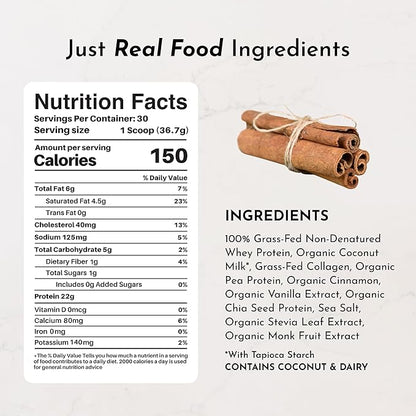 JUST INGREDIENTS Snickerdoodle Protein Powder ??30-Serving Blend with 100% Grass-Fed Whey & Organic