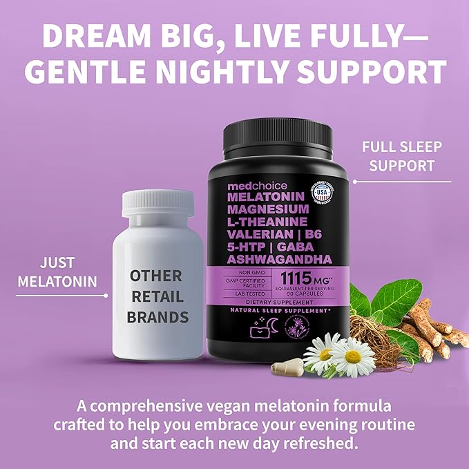 12-in-1 Melatonin Sleep Capsules - Natural Sleep Aids for Adults with Melatonin 5mg and Magnesium