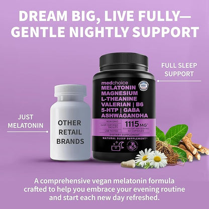 12-in-1 Melatonin Sleep Capsules - Natural Sleep Aids for Adults with Melatonin 5mg and Magnesium