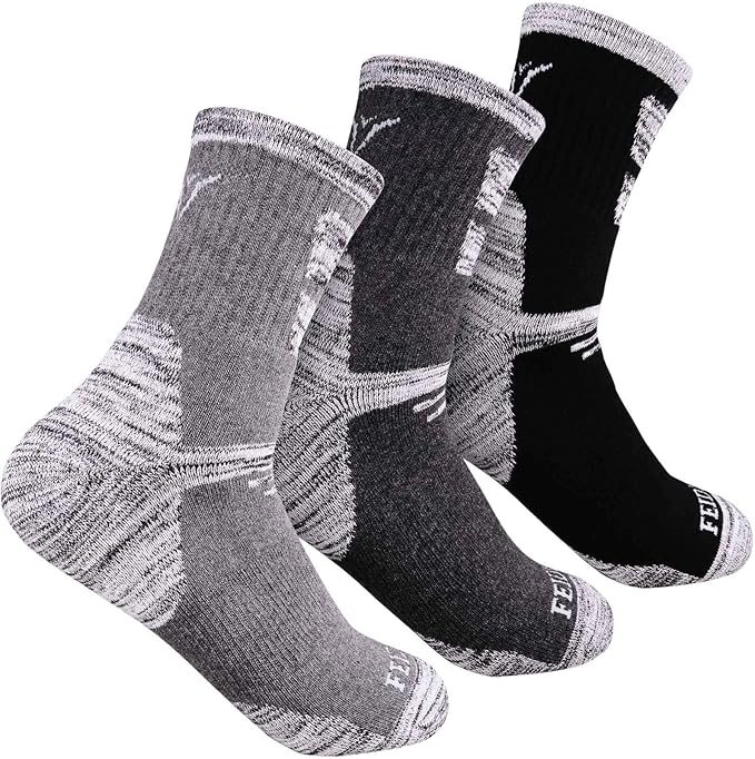 FEIDEER Men's Hiking Walking Socks, Multi-pack Wicking Cushioned Outdoor Recreation Quarter Crew