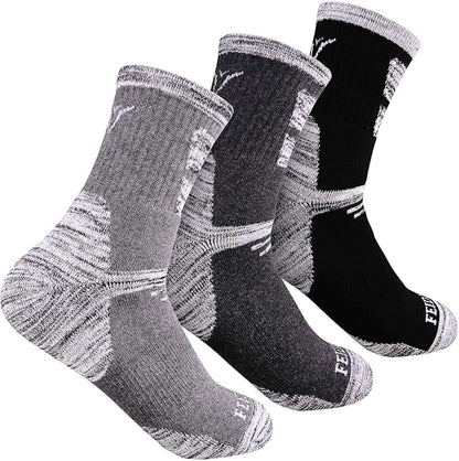 FEIDEER Men's Hiking Walking Socks, Multi-pack Wicking Cushioned Outdoor Recreation Quarter Crew