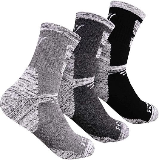 FEIDEER Men's Hiking Walking Socks, Multi-pack Wicking Cushioned Outdoor Recreation Quarter Crew