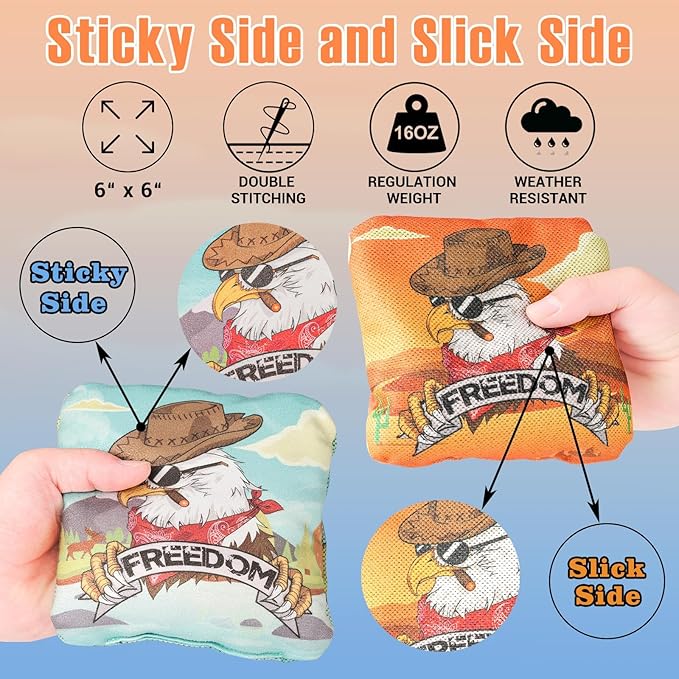 EunHo Cornhole Bags Regulation Dual Sided Set of 8, Professional Cornhole Bean Bags Slick & Sticky