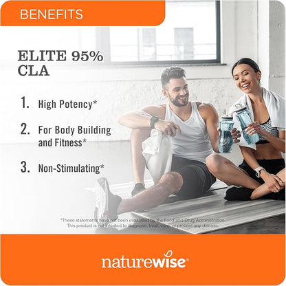 NatureWise CLA 1300 - 95% Active Conjugated Linoleic Acid for Women and Men, Not Stimulating