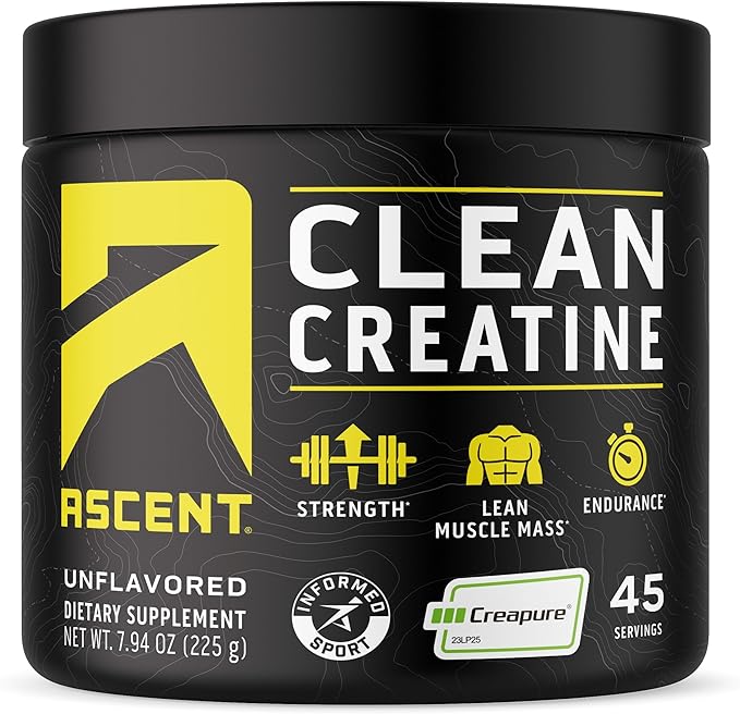 Ascent Clean Creatine Monohydrate Powder - 5G Per Serving, Creapure Creatine Supplement