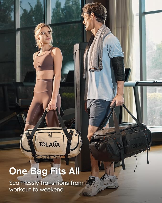 Tolaccea Gym Bag for Men with Shoe Compartment Wet Pocket, 40L Convertible Duffle Bag Gym Backpack