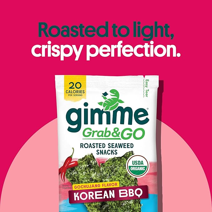Gimme Seaweed Grab & Go Organic Premium Roasted Seaweed Snacks, Korean BBQ, 5 Count Trayless, Keto