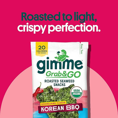 Gimme Seaweed Grab & Go Organic Premium Roasted Seaweed Snacks, Korean BBQ, 5 Count Trayless, Keto