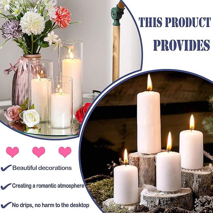 36 Pcs White Pillar Candles Bulk Set，Hurricane Candlesï¼? Different Lengths (12 Each)，Dripless