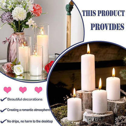 36 Pcs White Pillar Candles Bulk Set，Hurricane Candlesï¼? Different Lengths (12 Each)，Dripless