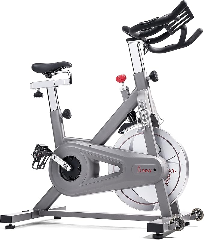 Sunny Health & Fitness Indoor Cycling Exercise Bike w/Pulse Sensors & 4-Way Adjustable Seat