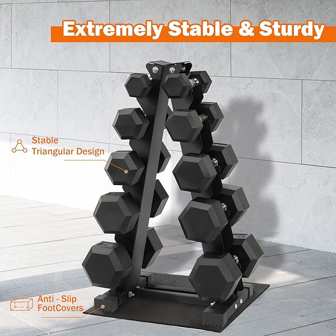 Rubber Coated Hex Dumbbell Weight Sets and Storage Rack, 100LB Set or 150LB Set, 5-20 lbs Pairs or