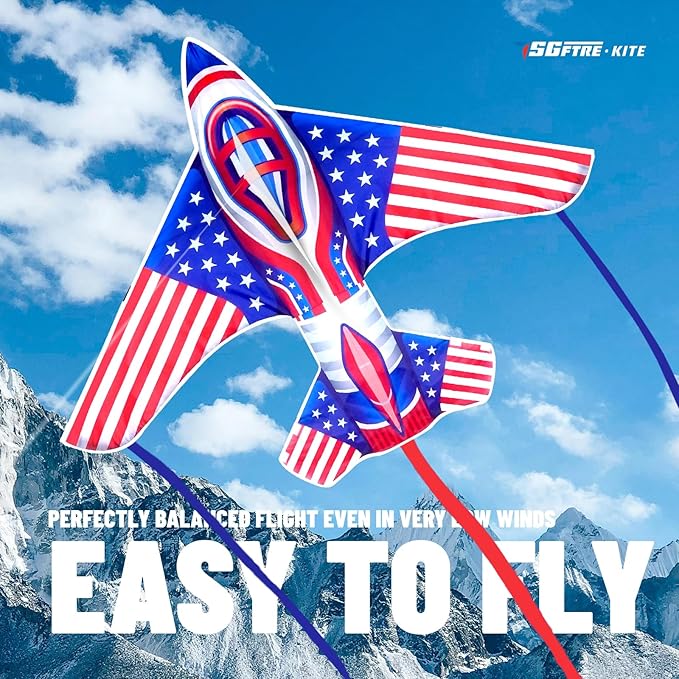 Flag Airplane Kite Easy to Fly Kids Kites for Ages 3-5, Huge Size Durable Beach Kite for Family