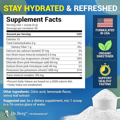 Dr. Berg Zero Sugar Hydration Keto Electrolyte Powder - Enhanced w/ 1000 mg of Potassium & Real