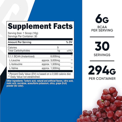 Nutricost BCAA Powder (Grape, 30 Servings) - Optimal 2:1:1 Ratio, Vegetarian, Non-GMO