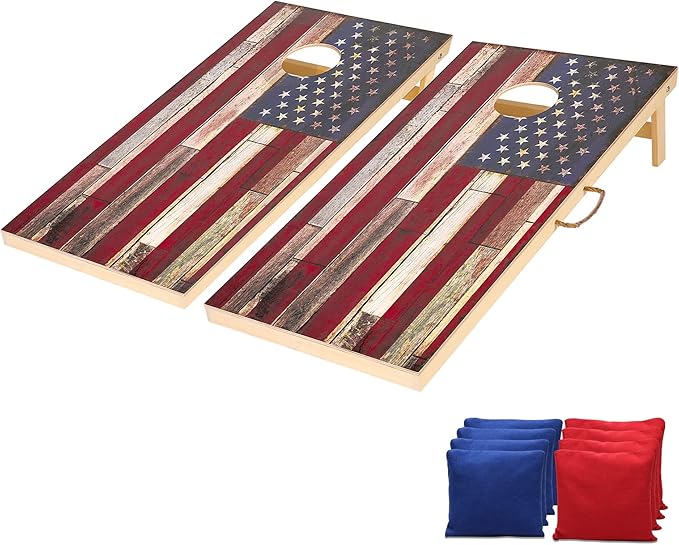 Solid Wood Vintage Cornhole Game Set, Two 4'x2'Cornhole Boards, 8 Cornhole Bags for Indoor and