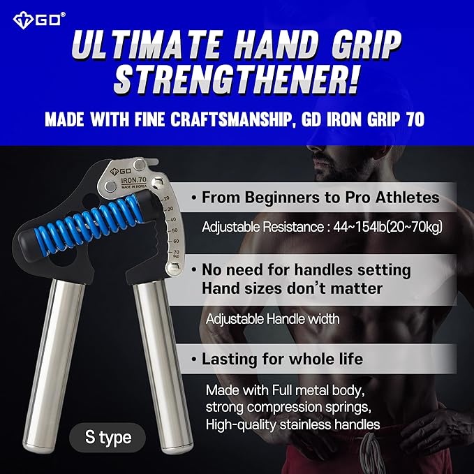 GD Iron Grip 70 Hand Grip Strengthener (Adjustable Hand Grip) Wrist and Forearm Strength Trainer