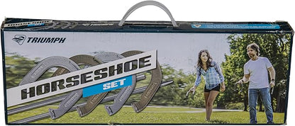 Triumph Forged and Steel Horseshoe Set Complete with 4 Horseshoes, 2 Stakes - Patriotic or Blue and