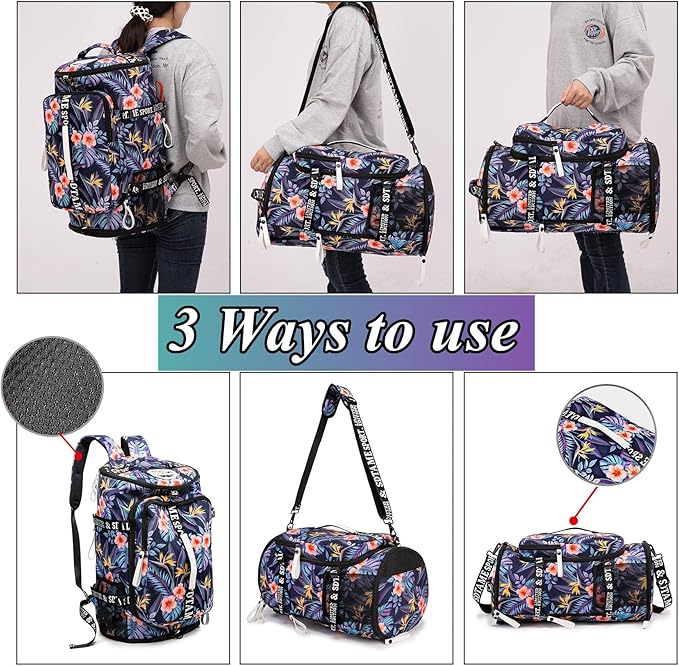 Gym Duffle Bag Backpack with Shoe Compartment,4 ways Travel Backpack for Women and