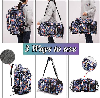 Gym Duffle Bag Backpack with Shoe Compartment,4 ways Travel Backpack for Women and