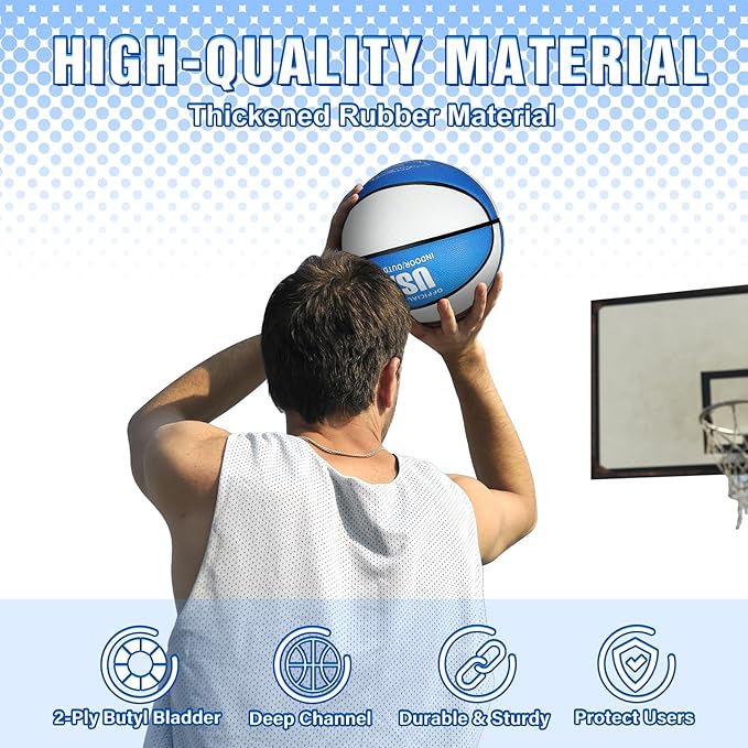 Lenwen 12 Pieces Rubber Basketball Bulk Official Size Basketball with Pump for Game Practice
