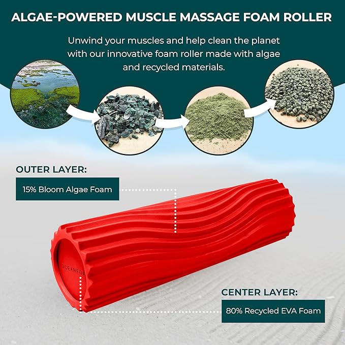 Oceanfoam Tidal Roller - Red - Muscle Massage Foam Roller for Back Pain & Stretching - Firm and