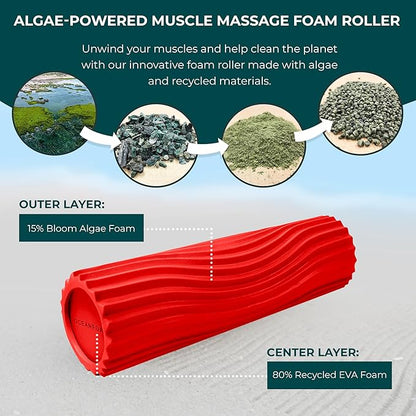 Oceanfoam Tidal Roller - Red - Muscle Massage Foam Roller for Back Pain & Stretching - Firm and
