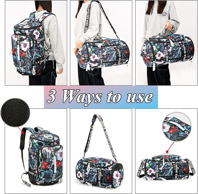 Gym Duffle Bag Backpack with Shoe Compartment,4 ways Travel Backpack for Women and
