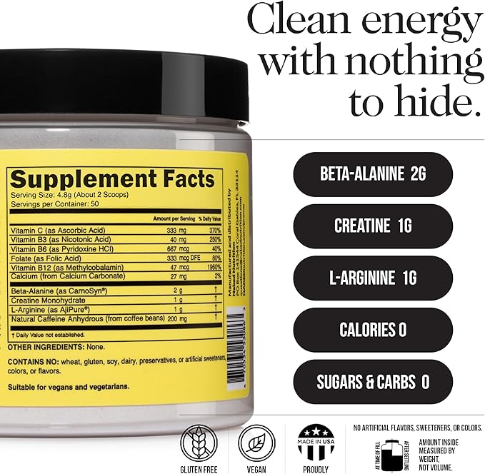 NAKED Energy - Pure Pre Workout Powder for Men and Women, Vegan, Unflavored, Healthy Pre Workout